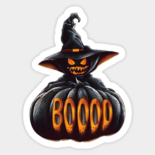 Halloween pumpkin boo with witch hat Sticker